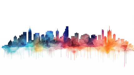 Metropolis cityscape skyline colorful watercolor painting abstract background.