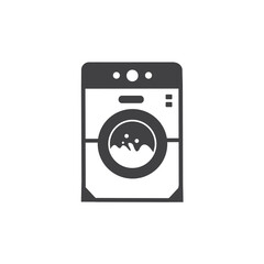 Washing machine icon, flat style line art black and white. Clothes dryer, washer or Laundry logotype Vector design element.