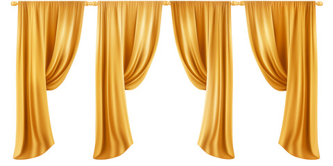 Golden realistic luxury curtain cornice decor domestic fabric interior drapery textile lambrequin, velvet illustration isolated on transparent background. Generative AI - obrazy, fototapety, plakaty