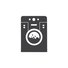Washing machine icon, flat style black and white. Clothes dryer, washer or Laundry logotype Vector design element.