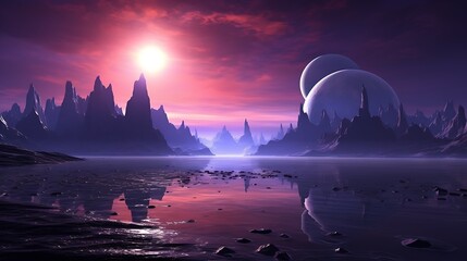 Science fiction images - Alien planet: “alien planet with two suns and a purple sky
