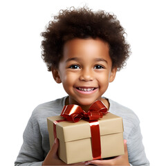 Happy Young Boy with Gift on transparent background