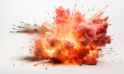 Fiery Explosion with flames and smoke, isolated on white background