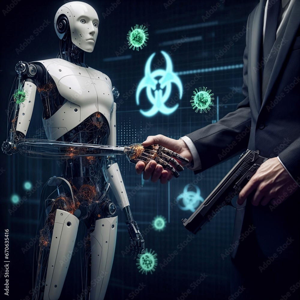 Poster criminal ai. misuse of ai. development of bio-weapons & viruses. dangers of artificial intelligence.