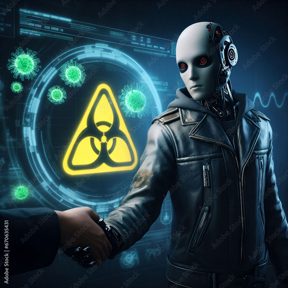 Poster criminal ai. misuse of ai. development of bio-weapons & viruses. dangers of artificial intelligence.