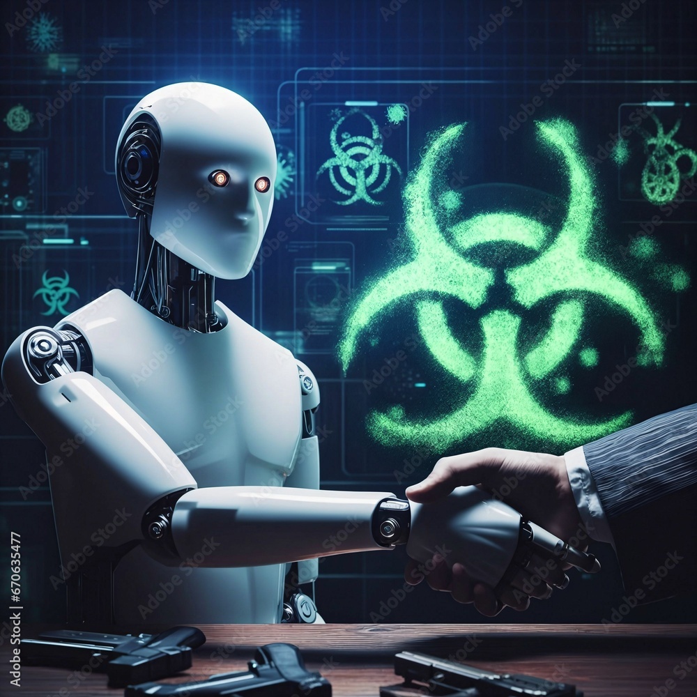Poster criminal ai. misuse of ai. development of bio-weapons & viruses. dangers of artificial intelligence.