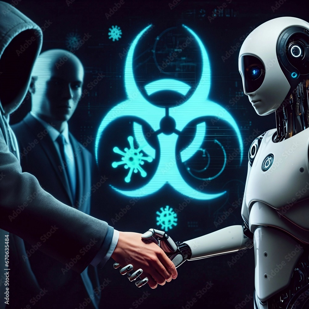 Poster criminal ai. misuse of ai. development of bio-weapons & viruses. dangers of artificial intelligence.