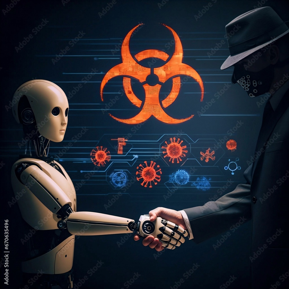 Poster criminal ai. misuse of ai. development of bio-weapons & viruses. dangers of artificial intelligence.