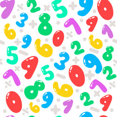 Colorful and playful numbers seamless pattern background. Perfect for nursery, kids playroom and classroom, illustrations, vectors.