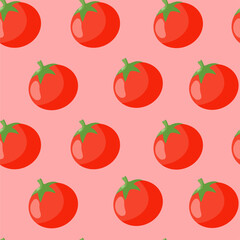 Seamless pattern of vector tomatoes Flat tomatoes on red background, red color, for fabric, paper, wallpaper, covers, interior decoration and other uses. Vegetables vector illustration