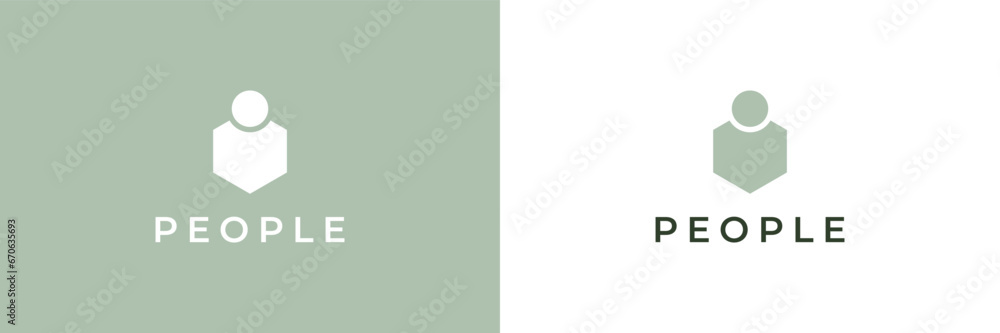 Poster people logo image. geometric shape human symbol with hexagon style isolated on dual background. flat