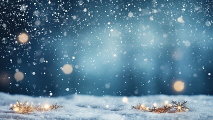 Fototapeta na wymiar Christmas background with snowflakes and bokeh lights