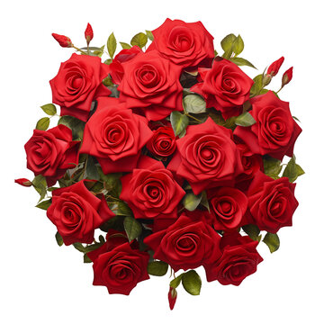Bouquet of red rose flowers in groups isolated on transparent background. Perfect for wedding invitations, valentines, gifts, and decorations. Generative AI