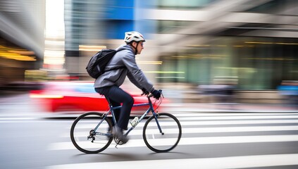 Fototapeta na wymiar Man riding bicycle in city