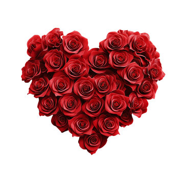 Bouquet of red roses flowers in a love shape isolated on transparent background. Perfect for wedding invitations, valentines, gifts, and decorations. Generative AI