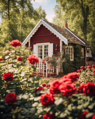 Fototapeta na wymiar swedish house with garden