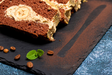 Chocolate roll with banana
