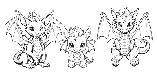 Dragon family sketch hand drawn in comic style. Symbol and sign of new year.