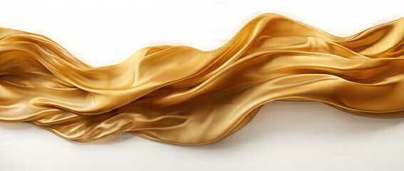 Golden cloth material flying in the wind. Isolated on a White Background