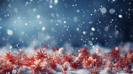 Fototapeta na wymiar Snow red background, Christmas snowy winter design. Christmas background of snowflake. generative ai