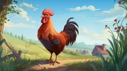 Deurstickers A chicken on a farm. © Marvin