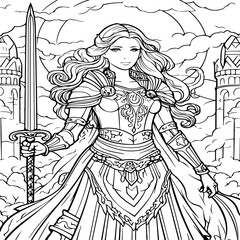 Armored Princess adult coloring page