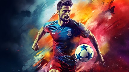 poster template background design of an football player in colorfull design