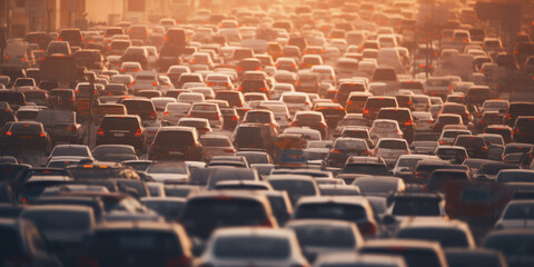 Collection of cars in traffic jam form Mosaic style pattern - obrazy, fototapety, plakaty