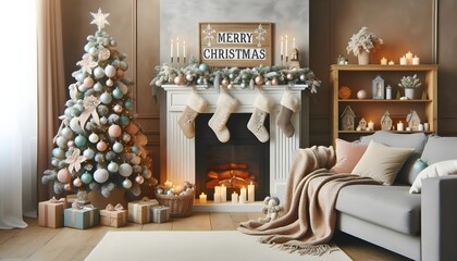 Merry Christmas Themed Image, Christmas tree, beautiful and peaceful place