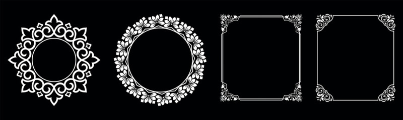 Set of decorative frames Elegant vector element for design in Eastern style, place for text. Floral black and white borders. Lace illustration for invitations and greeting cards.