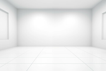 An Empty Room With White Walls and Tiled Floor Generative AI. Created With Generative AI Technology