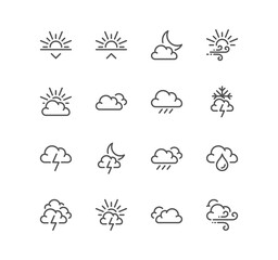 Set of weather related icons, wind, blizzard, sun, rain and linear variety symbols.	
 - obrazy, fototapety, plakaty