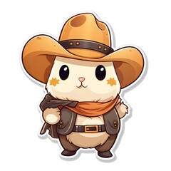Fototapeta premium cute hamster as a cowboy sticker design with white background