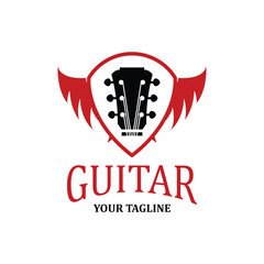 the music guitar logo is red and black which makes the logo even more elegant