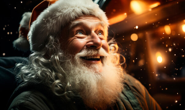 Expressive alternative Santa Claus sitting in armchair celebrating christmas