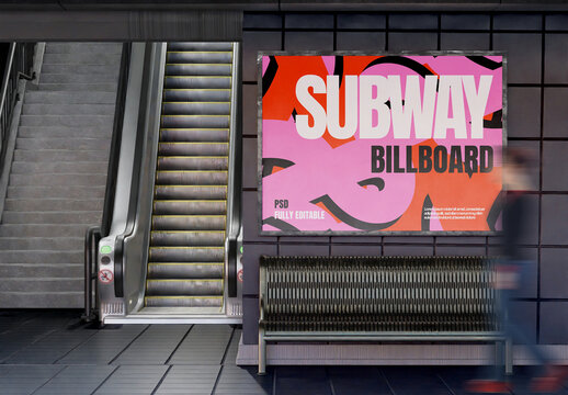 Horizontal Advertisement in Subway Station Mockup
