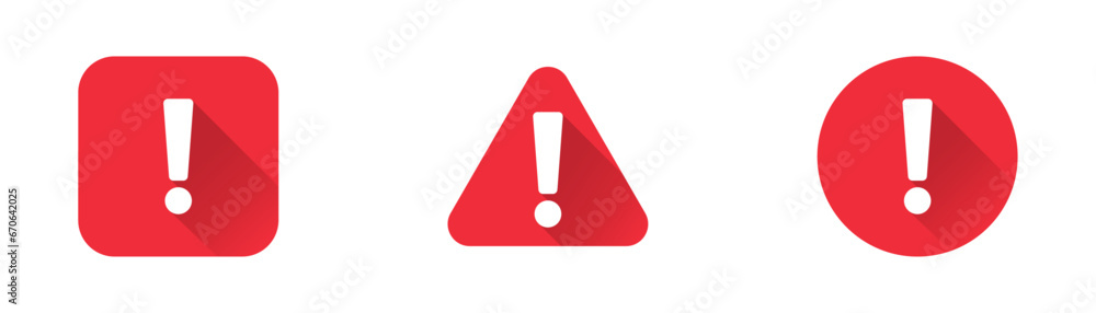 Wall mural warning sign icon. red attention sign line icons set with shadow. notice icon symbol. vector stock i