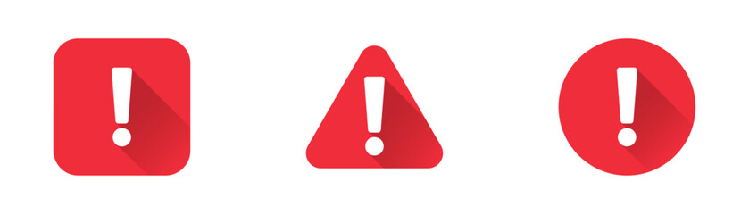 Warning sign icon. Red attention sign line icons set with shadow. Notice icon symbol. Vector stock illustration.