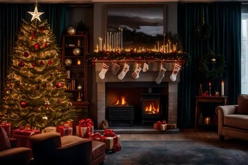 Fototapeta na wymiar fireplace with christmas decorations