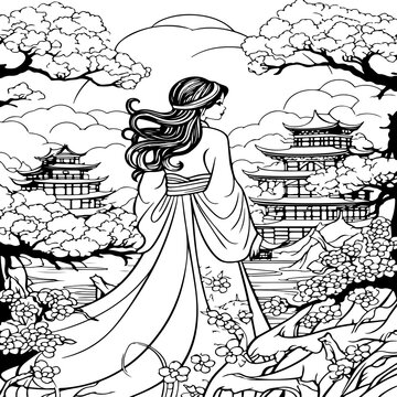 Ninja Princess Adult Coloring Page