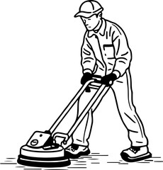 Cartoon character of street cleaner sweeping the floor outline