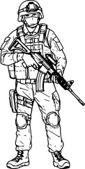 Cartoon character of soldier outline