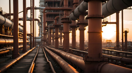 factory of Large oil refinery pipeline and gas pipeline - obrazy, fototapety, plakaty
