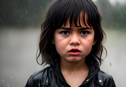 Furious child painted in rain detailed cinematic