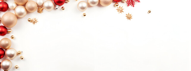 White Christmas Background with copy space, decorated Christmas card backdrop with jingle bells and space for text - obrazy, fototapety, plakaty
