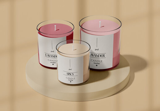 Three Candles on Podium Mockup
