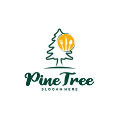 Pine Tree with Food logo design vector. Creative Pine Tree logo concepts template