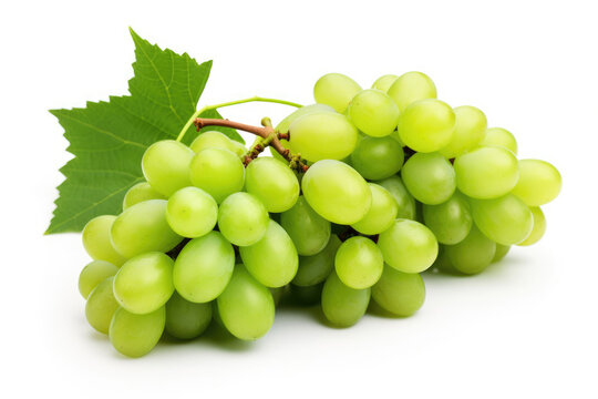 Bunch of green grapes on white