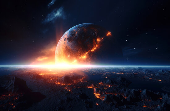 Exploding planet in space