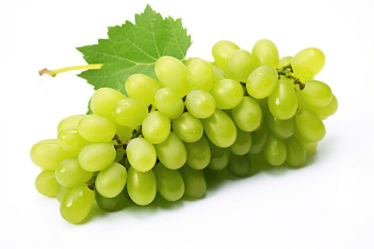 Bunch of green grapes on white